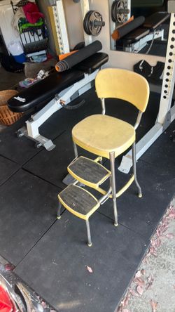 Vintage yellow work chair/ garage chair/ step stool