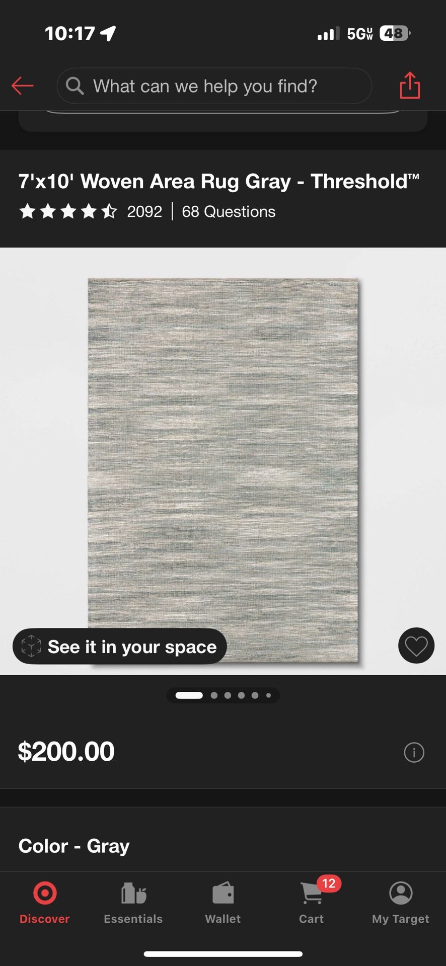 7'x10' Woven Area Rug Gray - Thresholdâ„¢