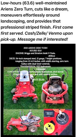 2021 ARIENS ZERO TURN (63.6 hours)