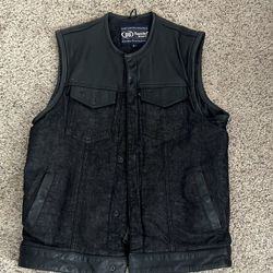 Leather And Denim Vest