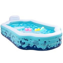 Inflatable Swimming Pool, Valwix 122" X 71" X 30" Full-Sized Family Kiddie Blow