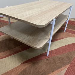 White Metal & Blonde Wood Coffee Table with Shelf