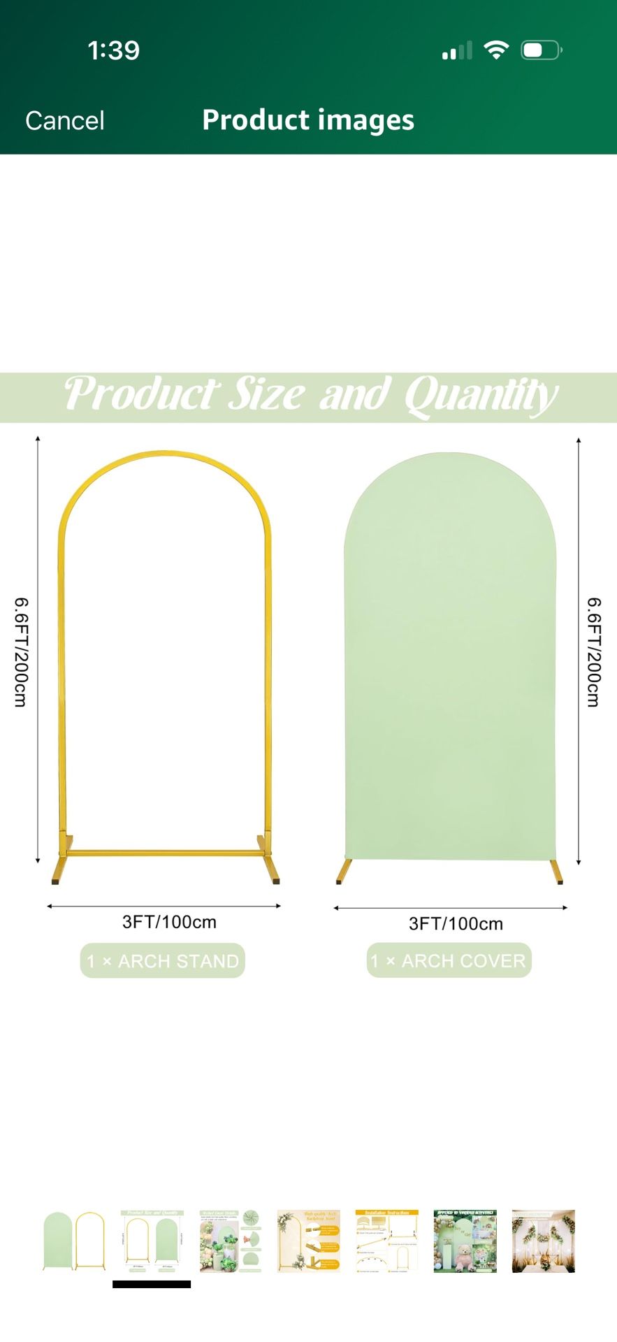 Metal Arch Stand and Cover Set,1 Sage Green Spandex Fitted Backdrop with 1 Gold Wedding Arched Stand Frame for Parties Birthday Baby Shower Bridal Ban