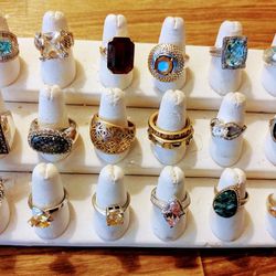 Vintage Estate Sterling Silver & Gold Rings With Precious Stones! Sizes 6-10!!