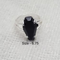 Silver Punk Vampire Halloween Gothic Black Imitation Zirconium Coffin Rings for Men Women Hip Hop Ring Size - 6.75 -RGN-767