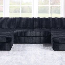 Brand New Black Corduroy Fur Like Sectional Sofa Couch (New In Box) 