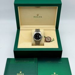 1995 Rolex Oyster Perpetual Date 34mm 15200 Black Dial Stainless Steel Oyster Bracelet Smooth Bezel Box Appraisal
