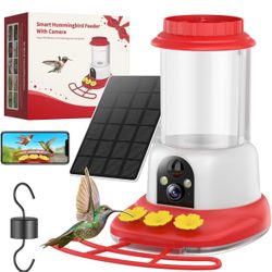 Hummingbird Feeder with Camera Solar Powered,Bird Cam with 1 Year Trial AI Identify,Ant Moat & Bee Proof,Easy Clean,Outdoor Hanging,Ideal Gifts for Hu
