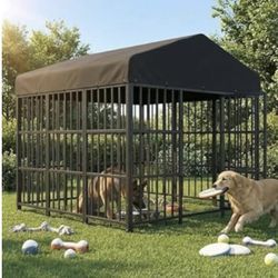 Large Dog Kennel Outdoor with Double Safety Locks 73''x72''x71'' Heavy Duty Welded Wire Steel Pet Pen Dog Enclosure with UV-Resistant Waterproof Roof