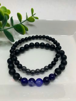 2pcs Adjustable Frosted Natural Stone Beads Bracelet Energy Stone Agate Beads