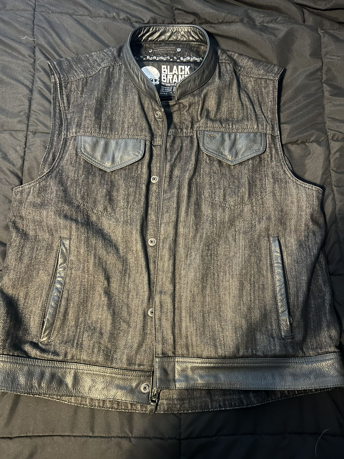 Motorcycle Vest Leather And Denim XL