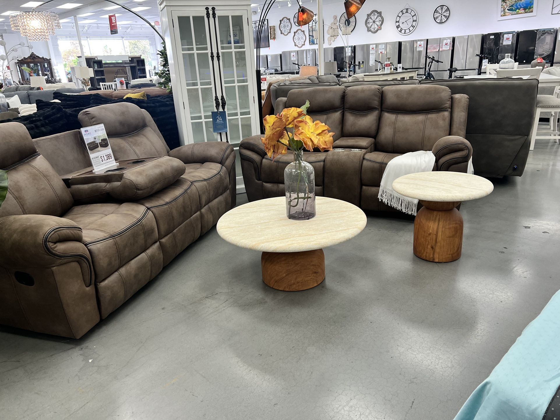 ATRAVERTINE CONCRETE &SOLID WOOD COFFEE TABE SET INDOOR OR OUTDOOR (regular Price Of 1199 $)$$858👌🏻🦋🤩