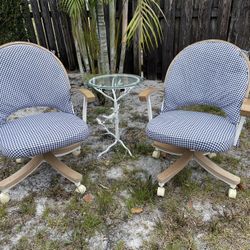 Two Swivel Chairs And Small Table With Glass In Used But Good Condition $50 Firm On Price