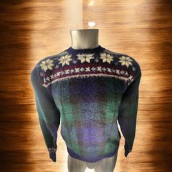 VINTAGE POLO RALPH LAUREN WOOL CREWNECK SWEATER PULLOVER  TARTAN SIZE M MEDIUM
