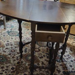 Wonderful Antique Drop Leaf Table W/ Drawer