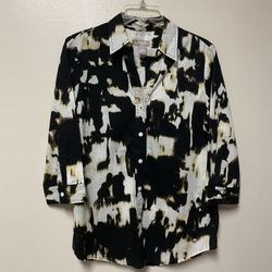 Women’s CHICO’S 100% Thin Soft, Flexible Cotton 3/4 Sleeve Button Down Shirt… Size 0 =  Small/4