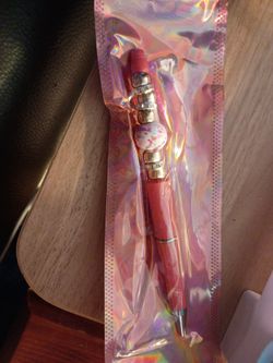Beaded Ballpoint Pen Pink with Rhinestone Accents