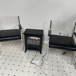 2 Clear Acrylic & Black Leather Chairs