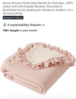 Konssy Flounce Muslin Baby Blanket for Girls Boys, 100% Cotton