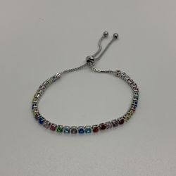 14k White Gold Plated Rainbow Tennis Bracelet 3mm Men’s Women’s Premium