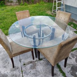 Round glass dining table set