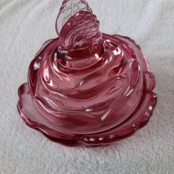 Vintage FENTON Pink Rose Shaped Covered Candy Dish