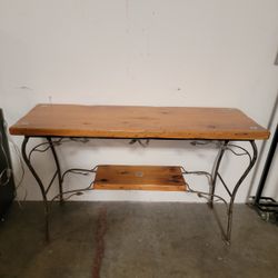 Hand-Forged Iron & Reclaimed Wood Entry Table with Mother of Pearl Inlay