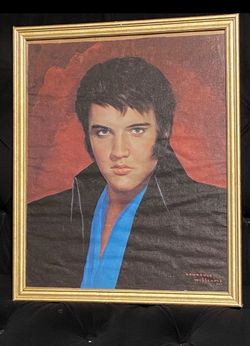 Lawrence Williams 1979 Elvis Presley Lives Portrait Gold Framed Painting Canvas