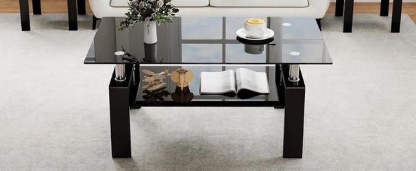 Black Glass Two-Tier Living Room Table