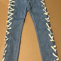 SHEIN Ribbon Blue Jeans Excellent Condition, (Size Medium$