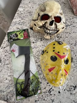 2 Halloween Scary Masks with fake Axe headband new