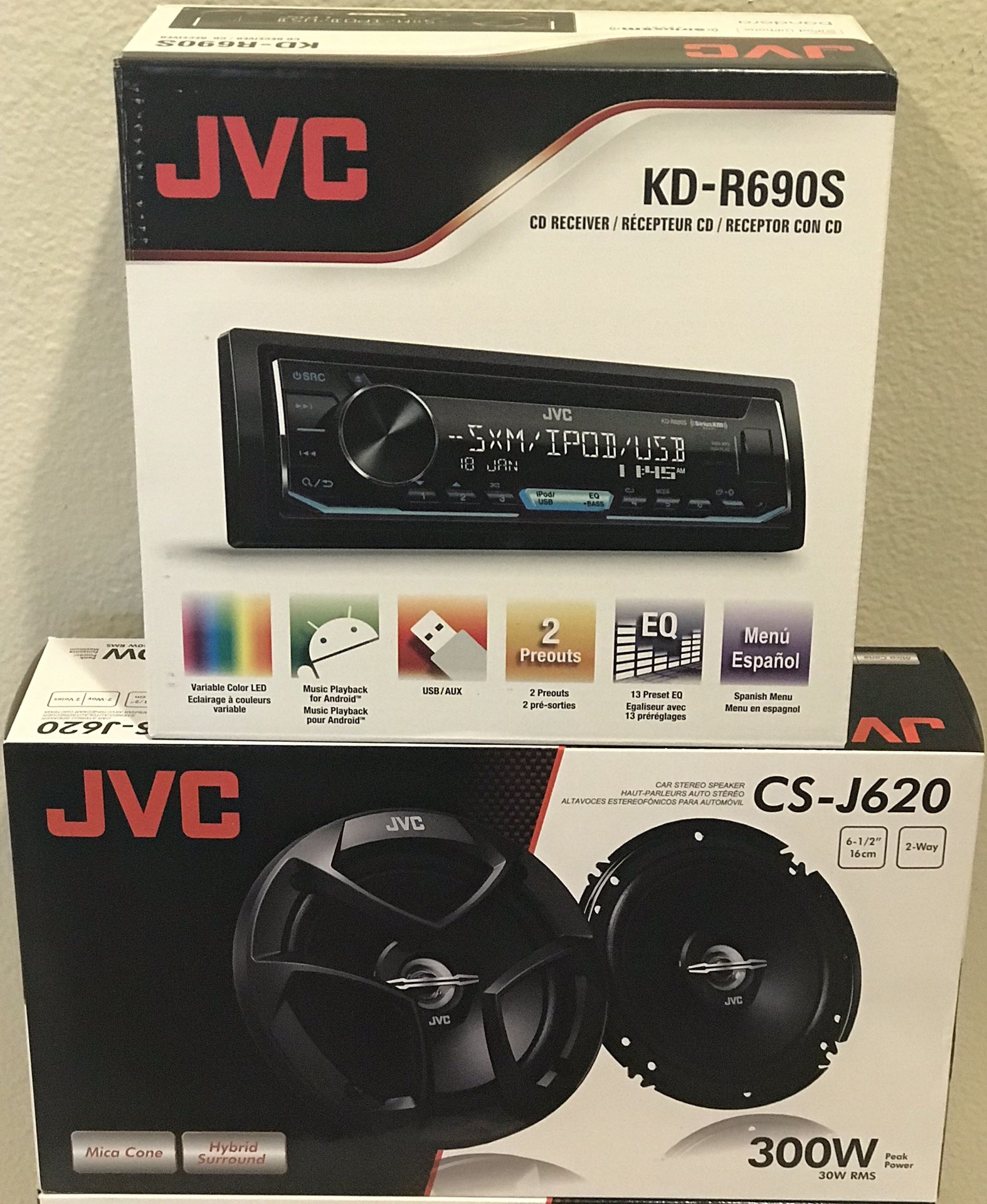 New JVC 200 Watts Car Audio CD/MP3/USB/AUX/Pandora/Sirius XM Car Stereo Receiver + (2) JVC 6.5” inch Speakers Combo 🔊🔥