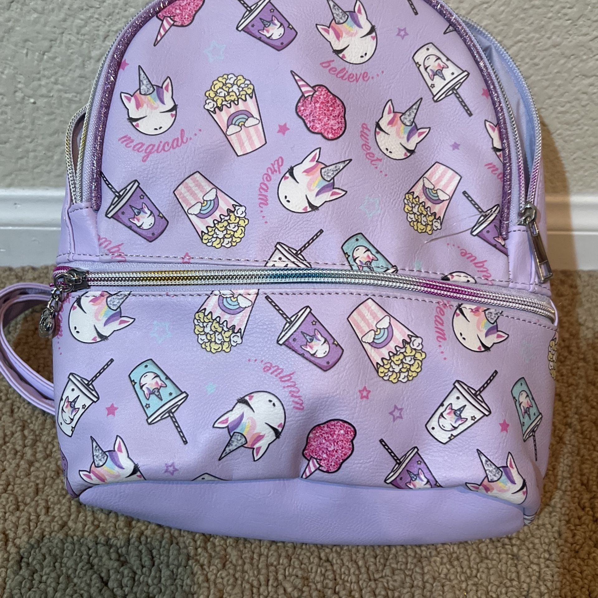Girls mini Backpack 10” Unicorn, Popcorn and Drink 
