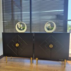 STUNNING BLACK & GOLD OVERSIZE CABINETS OR NIGHTSTANDS BRAND NEW 32X16X32 METAL LEGS 