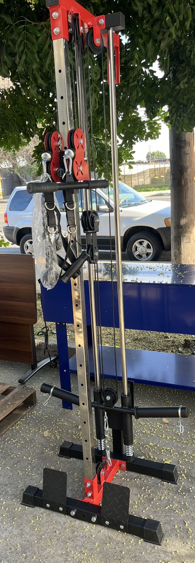 New in the box/Er Kang Wall Mount Cable Station, Cable Crossover Machine with 18 Positions Dual Pulley System for Home Gym Fitness Equipment,Red(No We