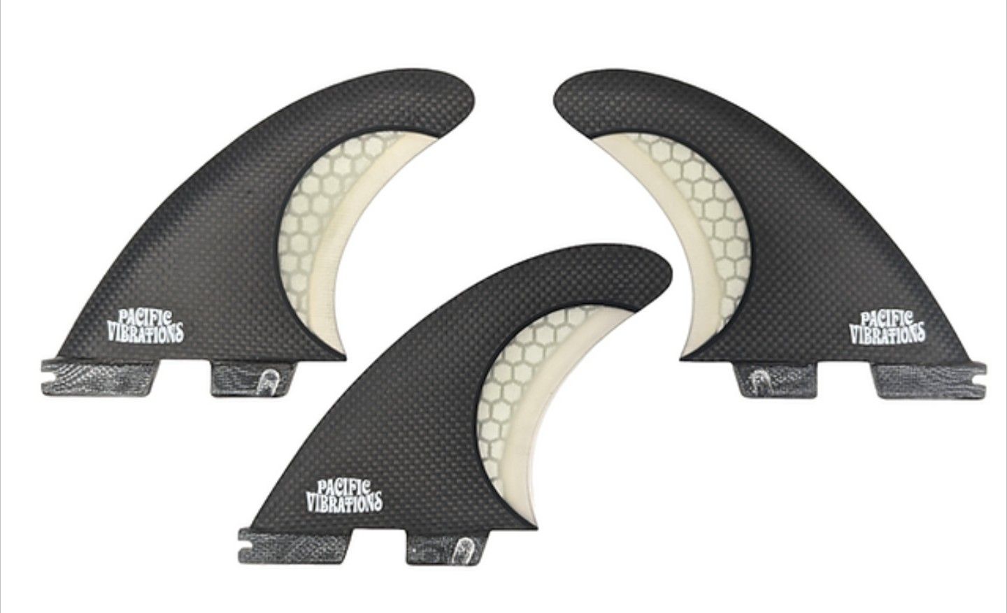 Pacific Vibrations Surfboard Fins Tri Set Fits Fcs2 Base Am1,Am2,Am3 Templates 