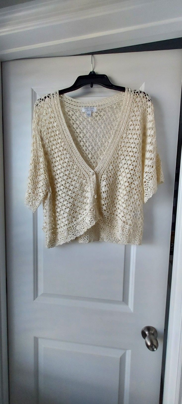 Dress Barn Plus Ivory Crochet Cardigan Crop Shrug Open Weave Short Sleeve 18/20 