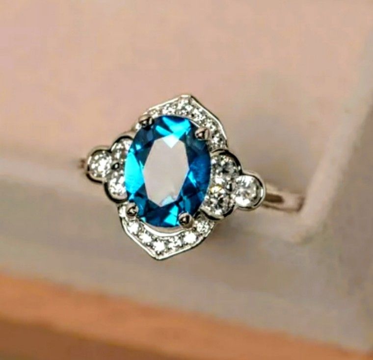 S925 Aquamarine Ring Size 8