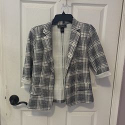 New York Clothing Co. Black & White Plaid Blazer Jacket - Size Small 