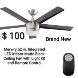 New 52' In Integrated Led Indoor Matte Black With Remote Control 