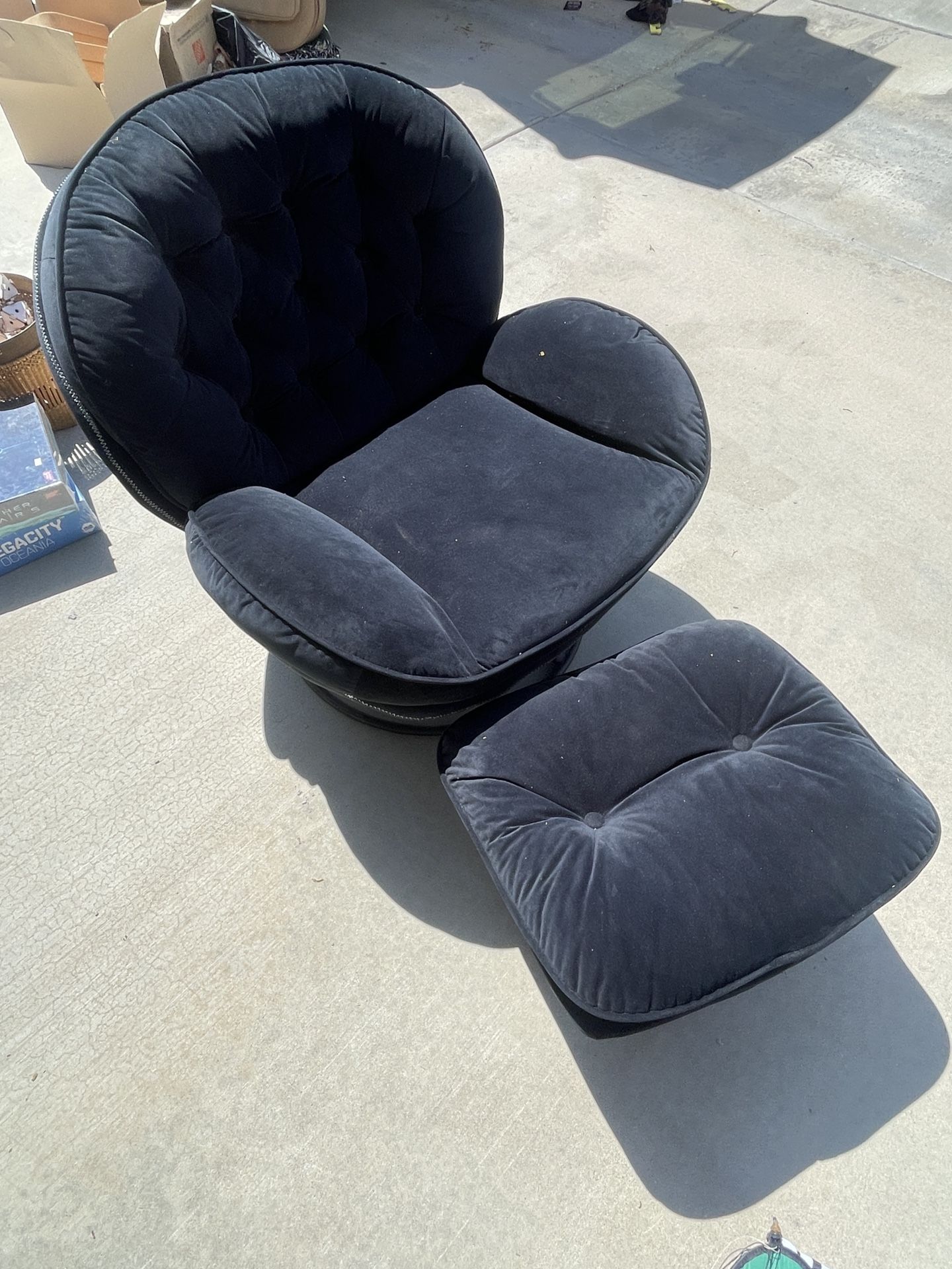 Black Velvet Design Chair And Ottoman