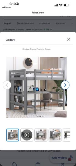 Gray Wood Loft Bed with Ladder and Desk