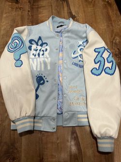 "MERCY" SUEDE LETTERMAN JACKET (BABY BLUE