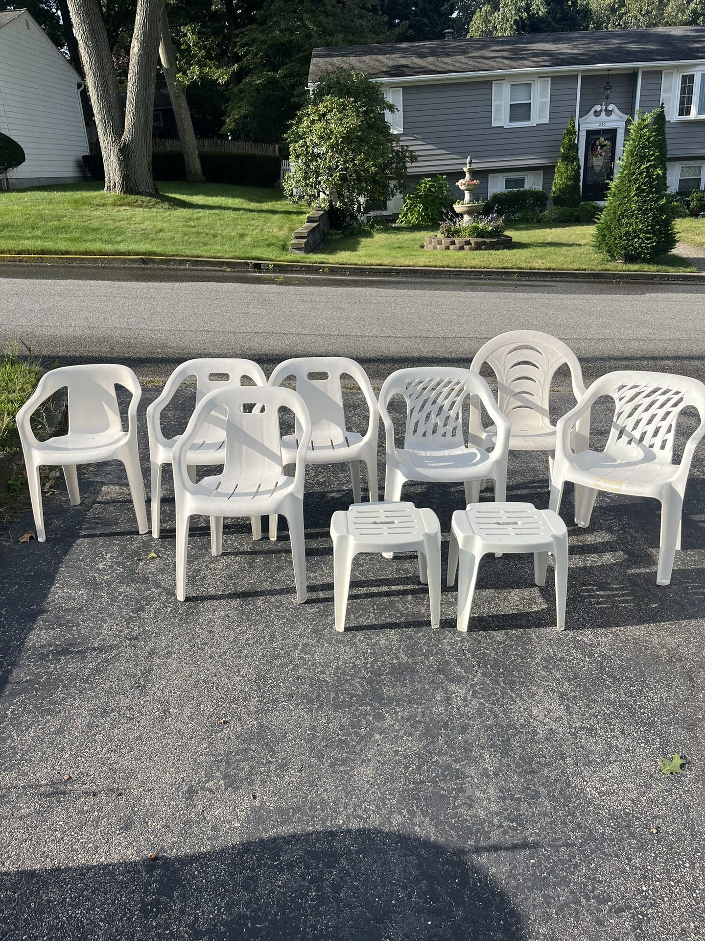 7 White Plastic And Two Stools lawn Chairs Plus More!