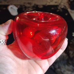 Rare Vintage Hand Blown Glass Ruby Red Apple