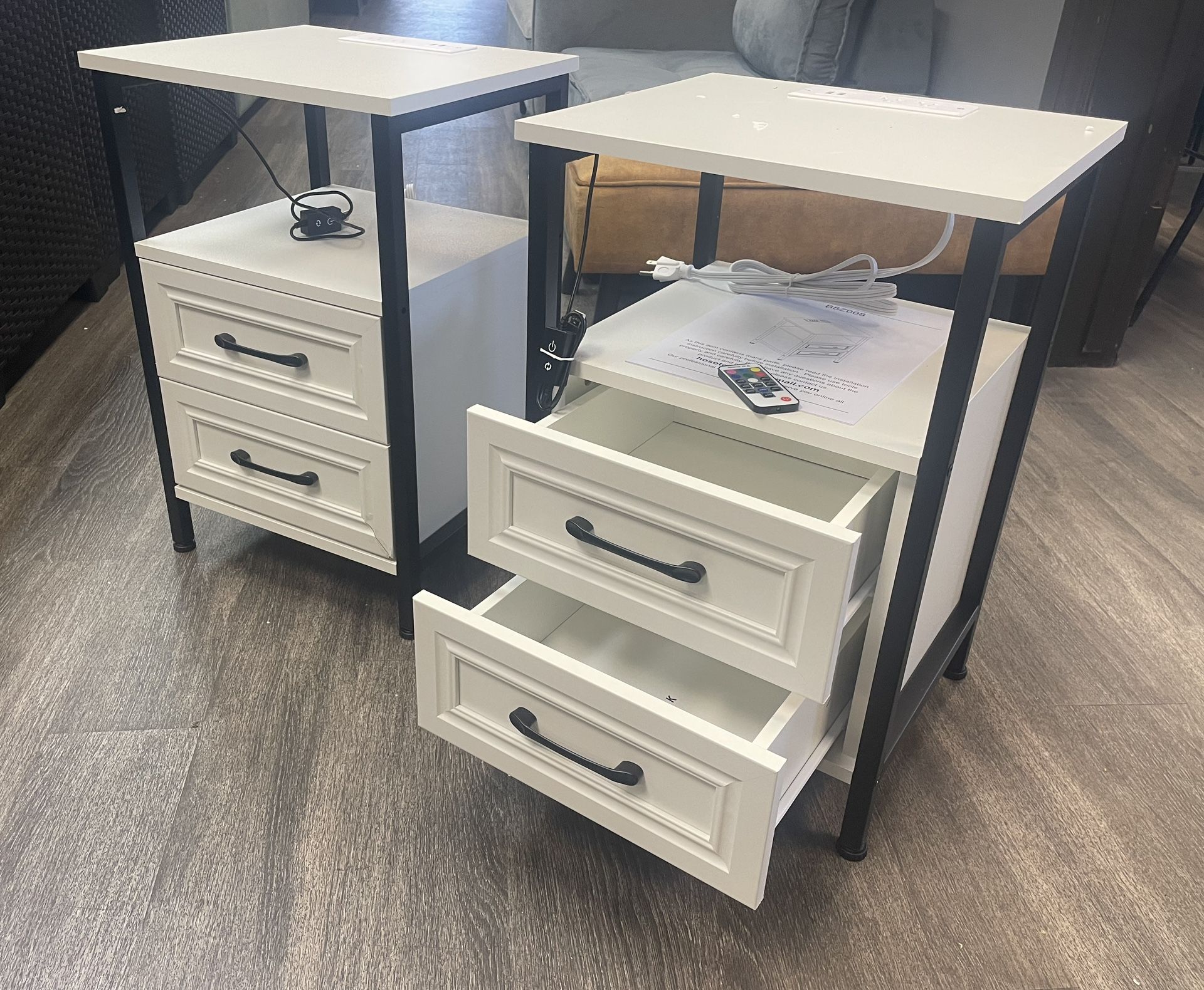 😀 Set of 2 Fameill white Nightstands with Charging Station and RGB Lights,2 Drawers Bedside Table with USB Ports and Outlets