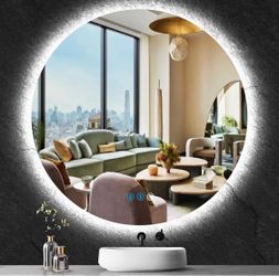 36 Inch Backlit Round Mirror with Lights 3 Color Adjustable Brightness AntiFog Frameless 36" Round Circle Lighted Vanity Mirror for Bathroom Wall Circ