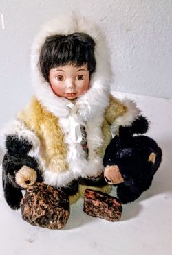 Eskimo/Inuit Porcelain Doll with Bear Accessories