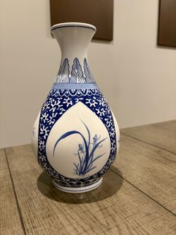 Blue and White Handpainted Vase