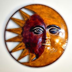 Handcrafted Sun & Moon Wood Wall Art - Rustic Boho Decor, 18" Celestial Design